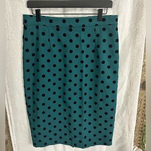 Collectif Teal and Black Polka Dot Pencil Skirt L